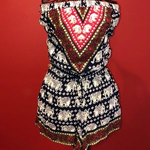 Blue patterned Angie strapless romper